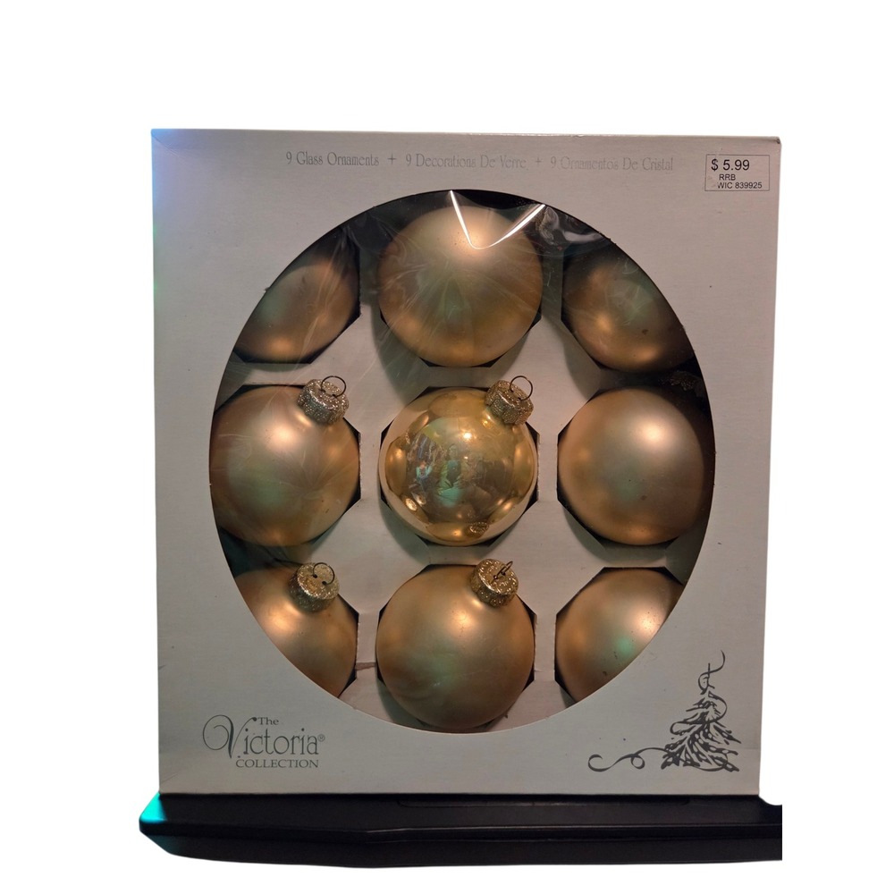 Rauch The Victoria Collection Gold Glass Christmas Ornaments 9pc Matte Shiny